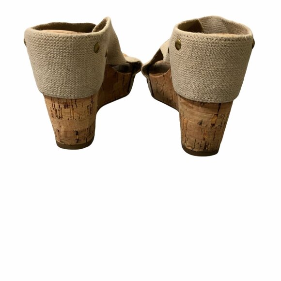 Lucky Brand Cork Wedge Womens 8.5 M Slip Ons Straps Beige Miller 2 Mules - Picture 8 of 10